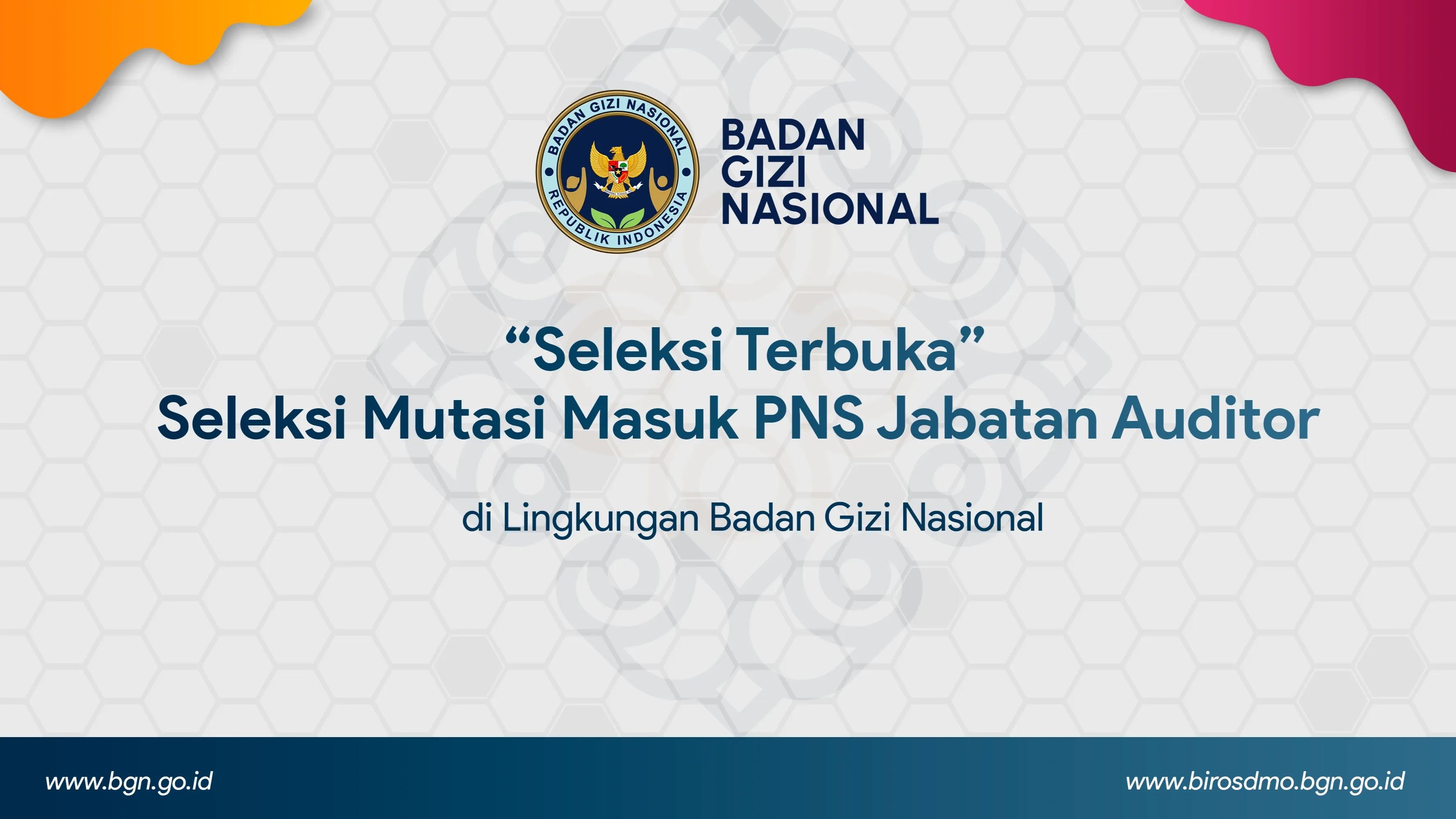 Seleksi Terbuka - Seleksi Mutasi Masuk PNS Jabatan Auditor di Lingkungan Badan Gizi Nasional Bengkulu Selatan